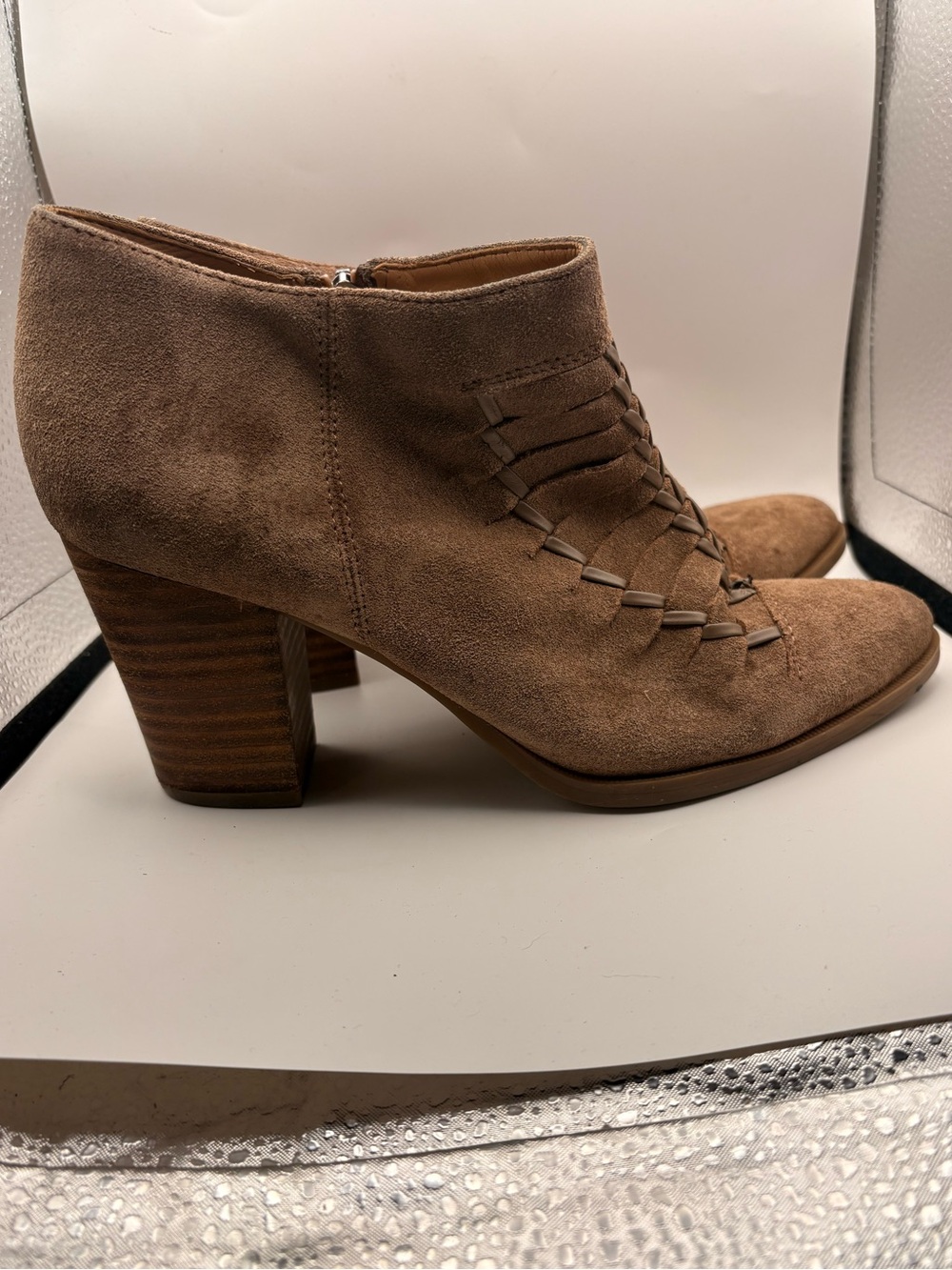 Franco Sarto Tan Suede Woven Ankle Booties